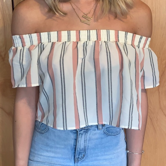 Forever 21 Tops - SOLD...Striped Off the Shoulder Crop Top